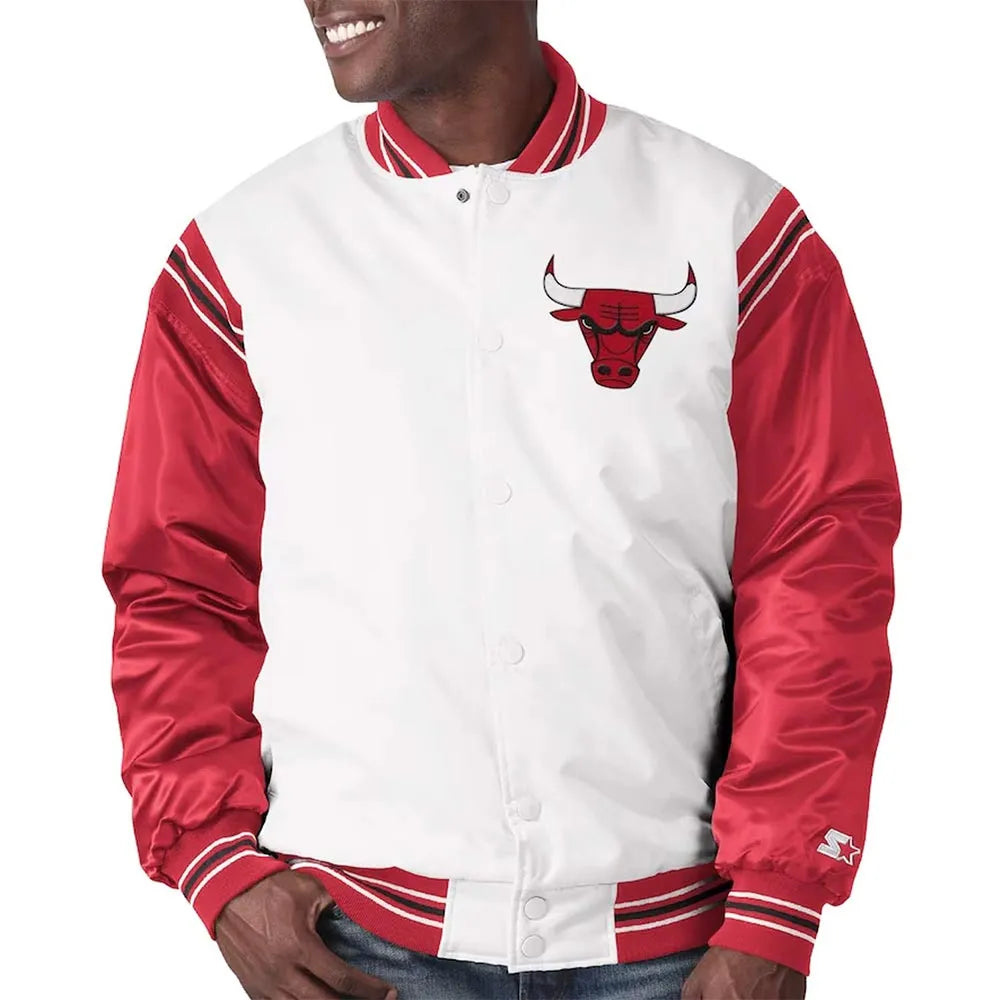 White/Red Chicago Bulls Renegade Varsity Satin Jacket