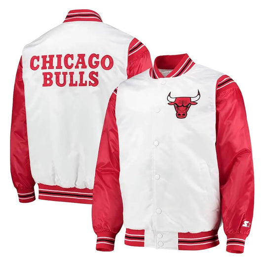 White/Red Chicago Bulls Renegade Varsity Satin Jacket